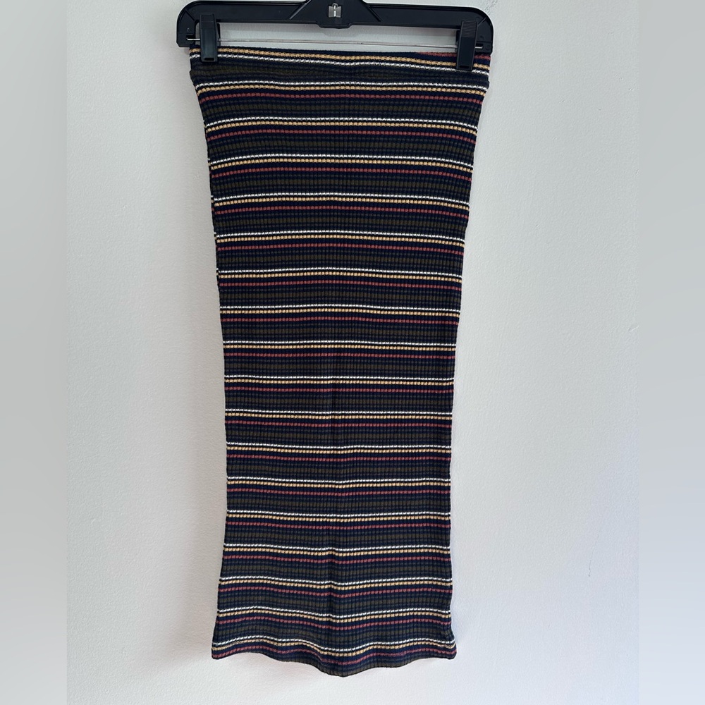 Altar’d State knit midi pencil skirt S striped olive orange yellow slit